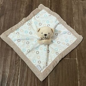 Carters Bear Dot Circles Tan Turquoise Fleece Baby Security Blanket Lovey